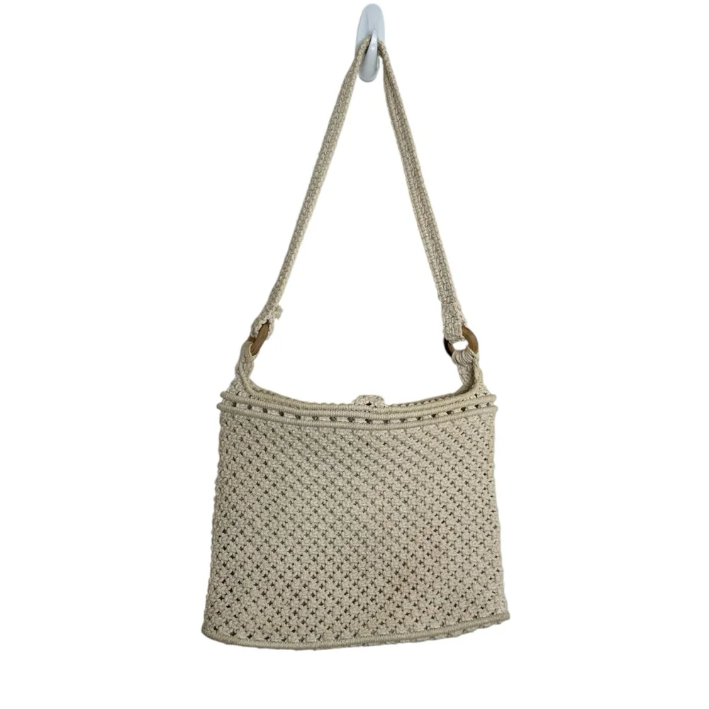 Vintage Crochet Shoulder Bag | Boho Knit Summer Purse - Picture 4 of 6